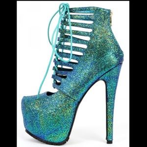 Teal Platform Lace up Gladiator Boots